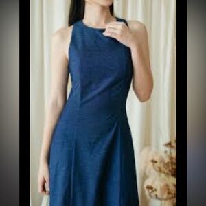 Ann Taylor Dress - navy textured sleeveless w/asymmetrical hem